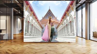 back yard of woman Thai tradiotional dancer with Thai costume Wall mural