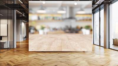 new wood top table layer on blur kitchen background Wall mural