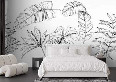 Vector Exotic tropical hawaiian summer. Black and white engraved ink art. Isolated leaf illustration element. Wall mural