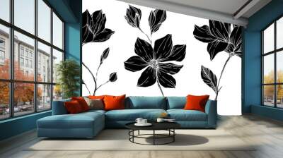 Vector Magnolia floral botanical flowers. Black and white engraved ink art. Isolated magnolia illustration element. Wall mural