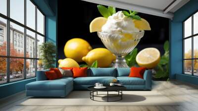 Delicious Bowl of Lemon Sorbet with Sauce for Copy Wall mural