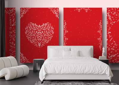 Ornate Happy Valentine's day cards with hearts and leaves, simple and minimal with a copy space. Universal modern artistic templates. Wall mural