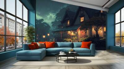 Rainy night. Superb anime-styled and DnD environment Wall mural