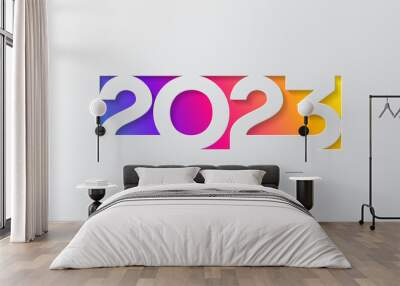 2023 Happy New Year banner. Vector illustration with colorful numbers 2023 with trendy gradient. New Year holiday symbol template on gray background. Wall mural