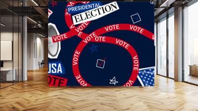 2024 US presidential election collage. Vector banner with halftone hand, loudspeaker and ear calling to USA election voting. Collage for US Election 2024 campaign. Vote day, November 5. Wall mural