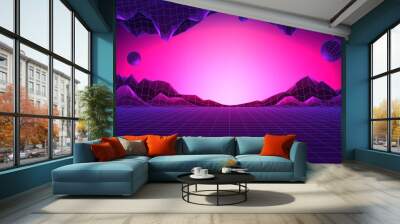 Banner of concept of technology metaverse. Concept of virtual digital reality. Simulation of network futuristic world. Future digital metaverse. 3d vector illustration. Innovation global technology. Wall mural