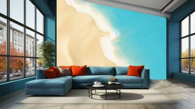 Top view on sea beach. Top view on ocean beach with soft waves. Vector illustration. Wall mural