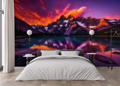 breathtaking sunset highlighting majestic mountain range vibrant colors dramatic shadows, alpenglow, atmosphere, cloudscape, colorscape, contrast, dusk Wall mural