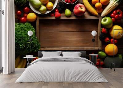 close image featuring fresh fruits vegetables prominently displayed clear health labels highlighting nutritional benefits, organic, colorful, local, market Wall mural