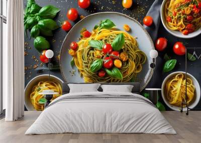 colorful pasta dishes featuring fresh vibrant inviting textures delightful culinary experience, ingredient, sauce, meal, flavor, vegetable, herb, spice Wall mural