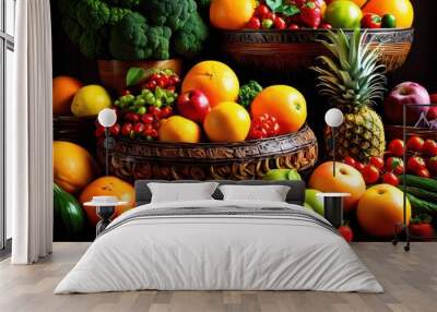 colorful vibrant ingredients beautifully arranged stunning presentations fresh fruits vegetables displayed artistically, arrangement, plates, food, culinary Wall mural