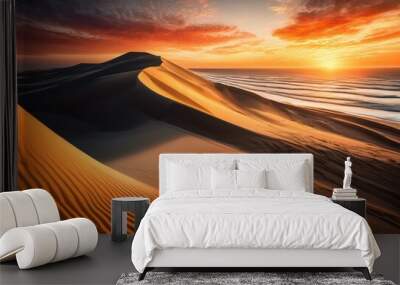 sculpted sand coastal beauty wind swept patterns seaside views, beach, dune, landscape, nature, ocean, shore, skyline, waves, environment, formation, horizon, outdoor Wall mural