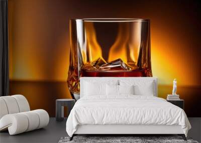 sleek whiskey glass filled rich amber liquid showcasing elegant curvature reflective surface, drink, beverage, barware, shine, smooth, round, design, style Wall mural