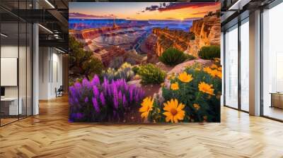 stunning vibrant landscapes featuring iconic landmarks surrounded breathtaking natural scenery diverse flora, nature, mountain, tree, river, sky, ocean Wall mural