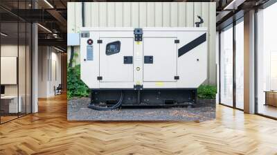 auxiliary diesel generator for emergency power supply. Industrial generator connected to the control panel by a cable wire. Backup power supply of the generator	
 Wall mural