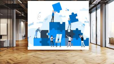 Animation ready duik friendly vector Illustration. Conceptual business story. Puzzle connection, teamwork abstract metaphor, partnership, collaboration, solving problem, effective business solution. Wall mural