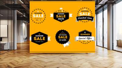 Hot summer sale banner. Vector discount banner template. Retro styled typography label. Vintage text sticker design. Wall mural