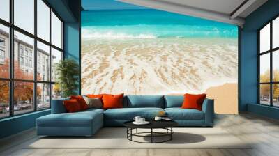 Beautiful surf on the beach. Mountains on the horizon. Wall mural