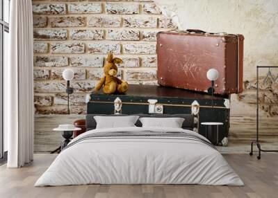 old vintage suitcase in the concrete light room Wall mural