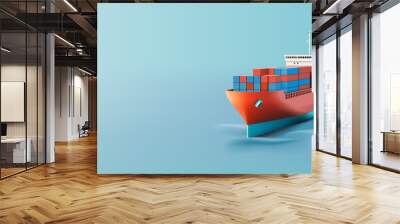 3D cargo ship with containers in the sea. Realistic cargo ship for international trade and goods delivery design concepts. Vector Wall mural