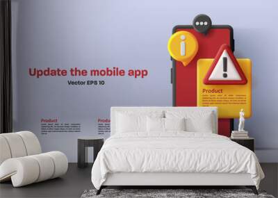 3d illustration of a smartphone with warning error message pop up from the screen Wall mural