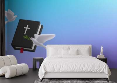 3d illustration of dove and Holy Bible. Holy Spirit. Vector illustration Wall mural