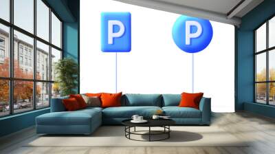 3d parking road sign blue square and round shapes Wall mural