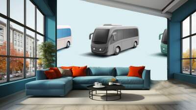 3d realistic bus render illustration set in different colors, modern public transport concept car Wall mural