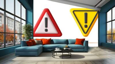 3d Red and yellow triangles warning sign with exlamation mark vector illustration. Wall mural