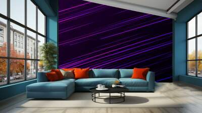 Abstract composition of straight blue and puple lines in the dark space forming texture of light, cover wallpaper background Wall mural