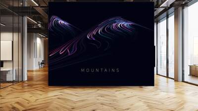 Abstract futuristic lanscape of mountain splopes formed of bright lines with rays of light, dark night digital design Wall mural