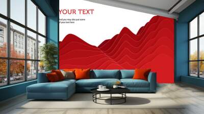 Abstract waves background in shape of mountains, red bright paper cuts on white backdrop Wall mural