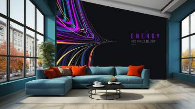 Dark background with colorful laser glow neon lines, chaotic abstract symmetric morror comosition, wallpaper cover design element Wall mural