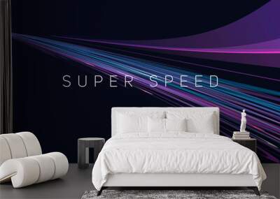 dynamic composition of bright lines forming lights path of speed movement, futuristic dark backgroun Wall mural