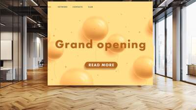 grand opening web banner for shopping mall website home page placeholder with yellow round 3d balloons on yellow background Wall mural