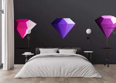 Set of 3d dimonds on dark background Wall mural