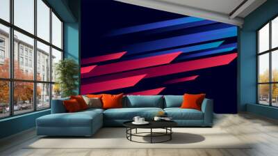 Speed dynamic background with rectangular shapes in motion forming texture, sport background, red and blu lined in dark space Wall mural