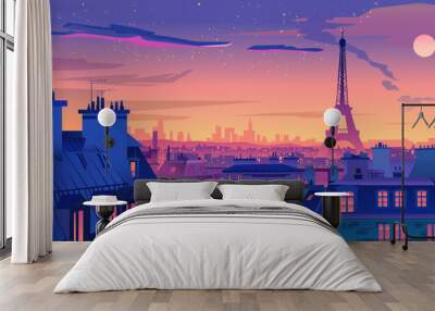 paris at sunset with eiffel tower Wall mural