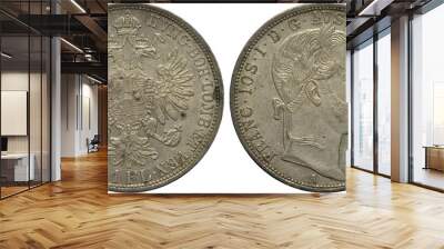 Austria Austrian silver coin 1 florin 1859, imperial eagle with two heads, shield on chest, emperors title in circular inscription, laureate head of emperor Franz Joseph,  Wall mural