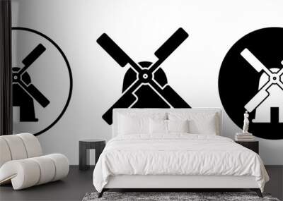 Illustration with black wind mill. Clean energy. Green energy. Wall mural