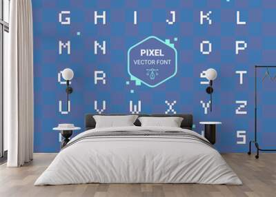 Pixel retro font Video computer game design 8 bit letters and numbers Electronic futuristic style Vector abc Wall mural