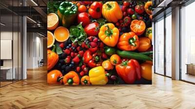 creative arrangement vibrant food scraps displayed surface colorful inviting manner, composition, art, design, texture, pattern, organic, edible Wall mural