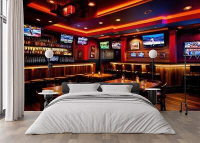 dynamic sports pub environment featuring lively decor elements energetic ambiance engaging experience, atmosphere, energy, vibrant, lighting, furniture Wall mural