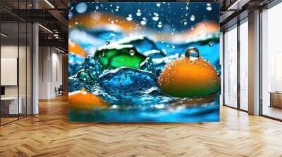 dynamic vibrant water splashes captured vivid colors creating eye catching visual experience, aqua, artwork, background, beauty, blue, bright, canvas Wall mural