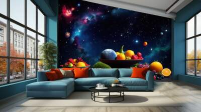 stunning galactic themed food arrangement featuring vibrant colors unique shapes dark backdrop creating otherworldly visual experience, galaxy, cosmic, stars Wall mural