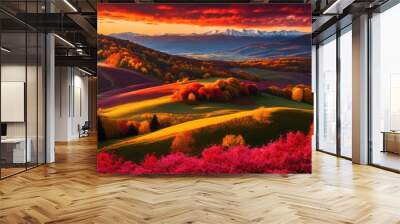 stunning vibrant seasonal landscapes showcasing transformations lush colors vivid details, autumn, spring, summer, winter, nature, trees, foliage Wall mural