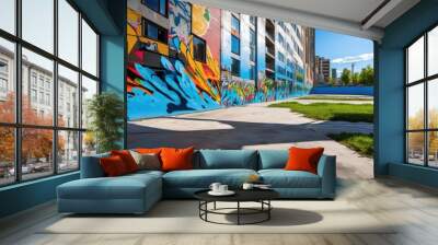 vibrant concrete surface showcasing striking color differences dynamic urban setting, aesthetic, allure, appearance, artistic, backdrop, beauty, bright Wall mural