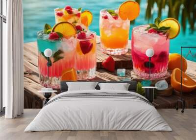 vibrant summer cocktails capturing essence sunshine colorful drinks placed sunlit table emphasizing refreshing summer vibes, beverage, fruit, citrus, glass Wall mural