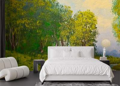 Artwork, oil paintings landscape, fine art, landscape with lake and trees Wall mural