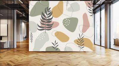 Seamless pattern with abstract forms and leaves ornament	 Wall mural